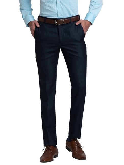 Raymond Blue Slim Fit Checks Trousers-picture-32