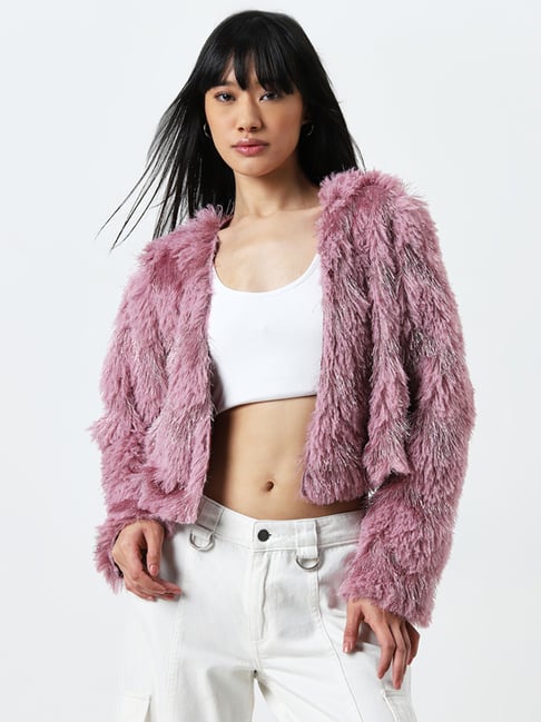 Bolero Light Pink Faux Fur Coat Cropped Soft Pink Fur Jacket Pink
