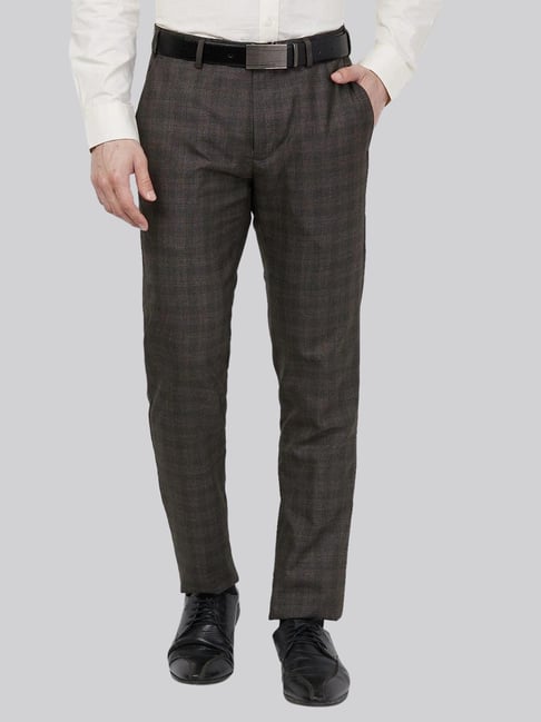 Raymond Brown Slim Fit Checks Trousers-picture-11