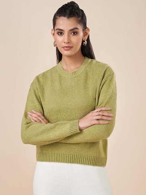 Akkriti by Pantaloons Green Solid Sweater