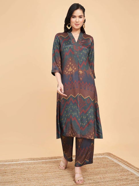 Marigold Lane Multicolored Cotton Printed Kurta Palazzo Set