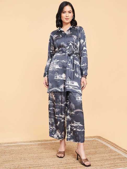 Marigold Lane Grey Printed Wrap Tunic and Palazzo Set
