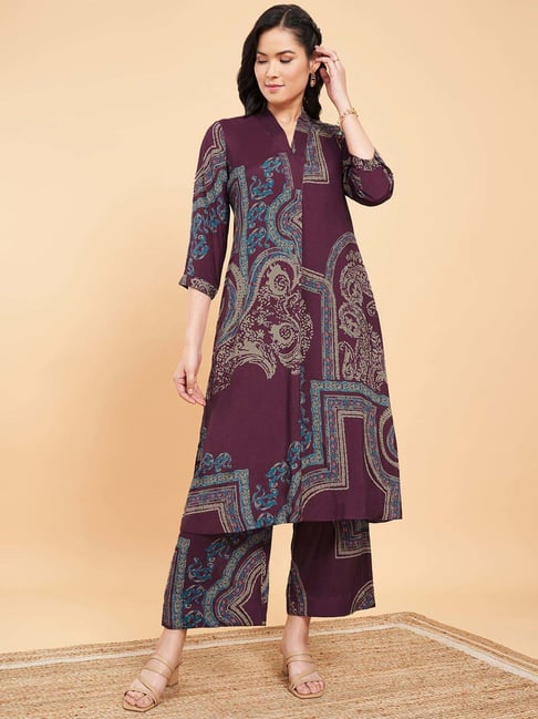 MARIGOLD LANE Purple Cotton Printed Kurta and Pant Set