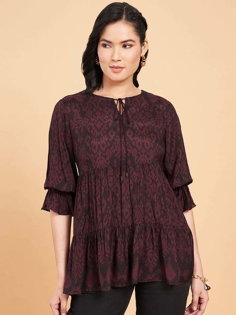 Marigold Lane Maroon Silk Self Design Top