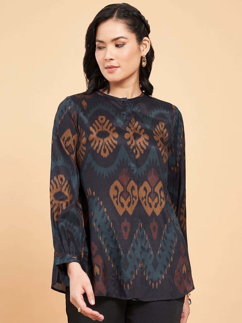 Marigold Lane Navy Cotton Self Design Top