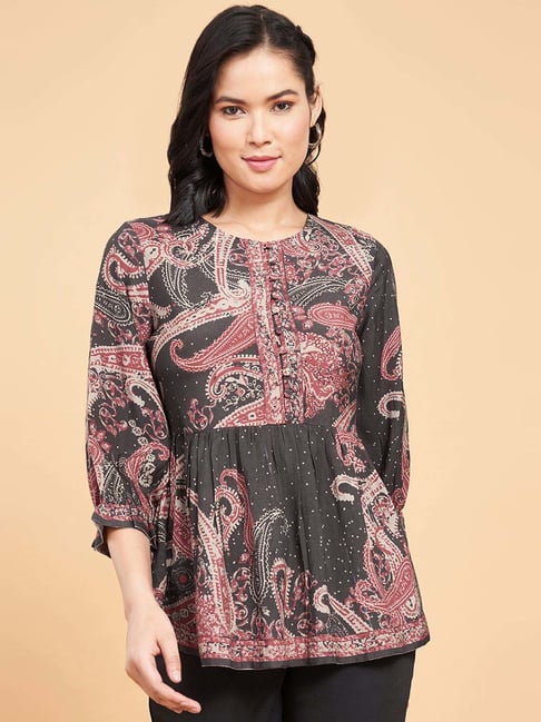 MARIGOLD LANE Black Cotton Print Top