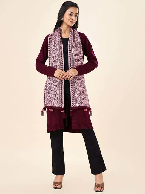 Rangmanch by Pantaloons Maroon Self Design Shrug