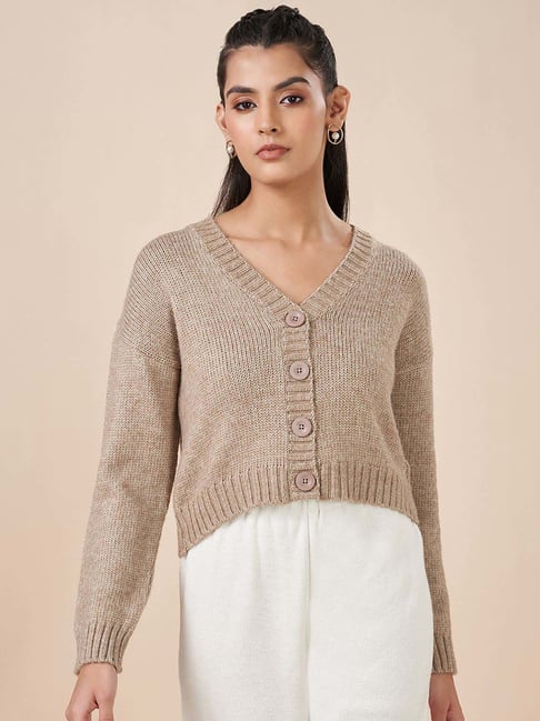 akkriti by pantaloons brown solid cardigan