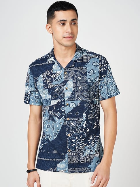 7 Alt By Pantaloons Blue Indigo Cotton Slim Fit Printed Shirt-picture-22