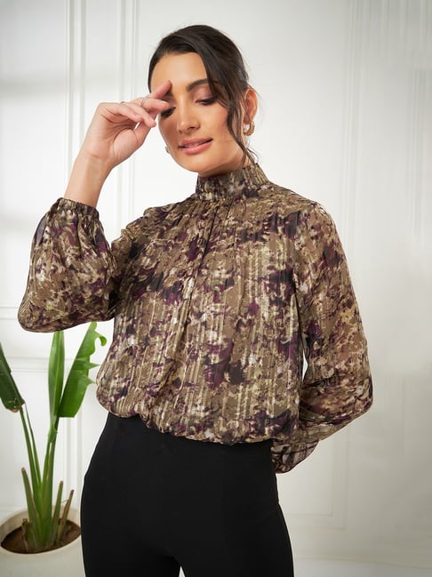 Kibo Green Chiffon Print Tops