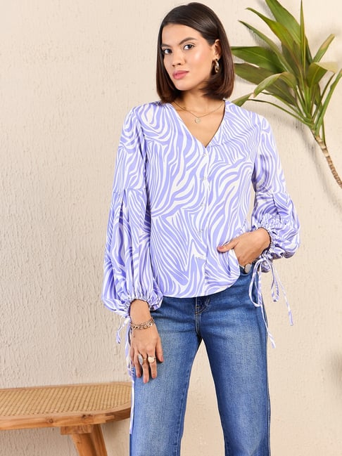 Kibo Purple Crepe Printed Tops