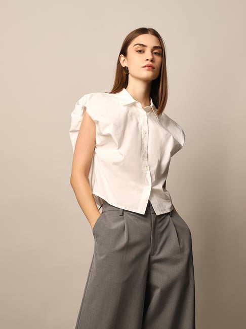 Only White Cotton Regular Fit Crop Shirt-picture-41