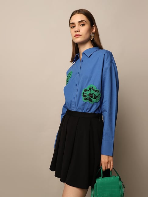 Only Blue Cotton Embroidered Shirt-picture-38