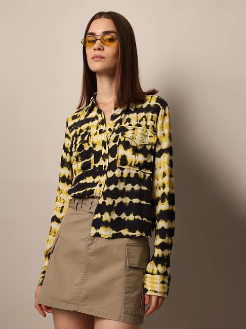 Only Black & Yellow Viscose Printed Shirt-picture-30