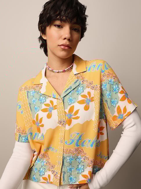 Only Yellow & Blue Viscose Printed Shirt-picture-13