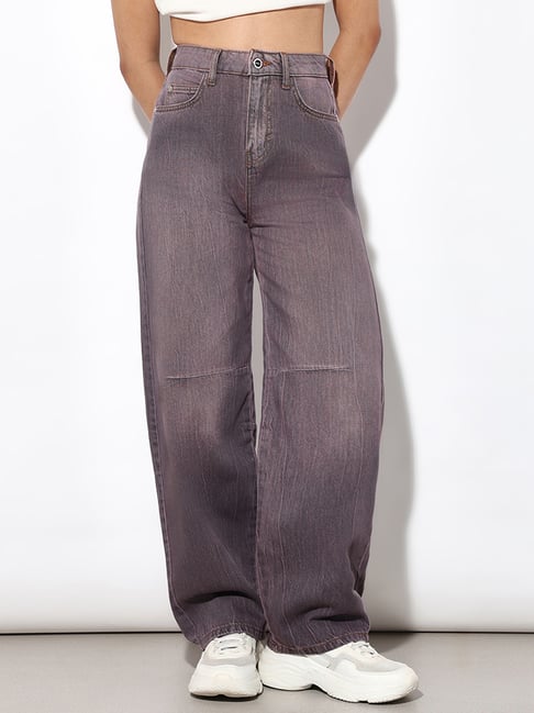 Only Pink & Grey Cotton Relaxed Fit High Rise Jeans-picture-48