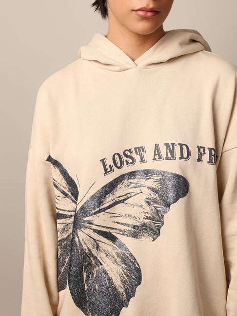 Buy Only Beige Graphic Print Oversized Hoodie for Women Online
