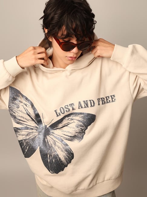 Buy Only Beige Graphic Print Oversized Hoodie for Women Online