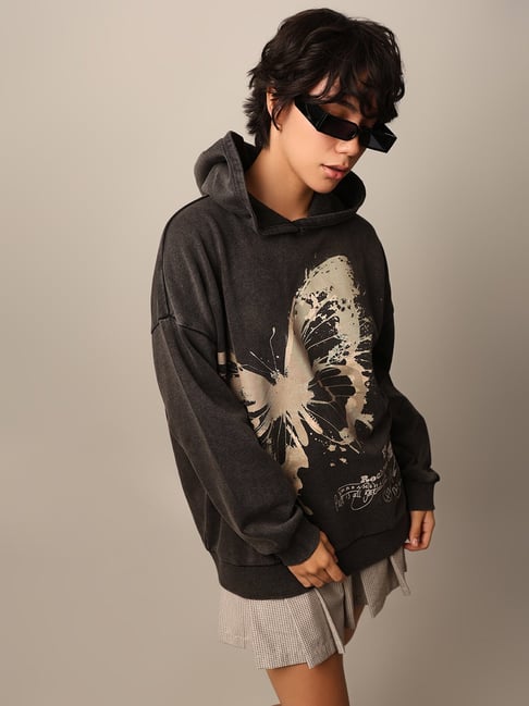 Buy Only Black Printed Oversized Hoodie for Women Online Tata CLiQ