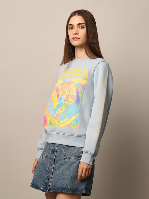 Only Light Blue Graphic Print Sweatshirt-picture-35