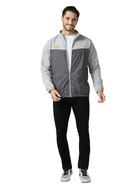 Zeel Grey Polyester Solid Relaxed fit Windcheater