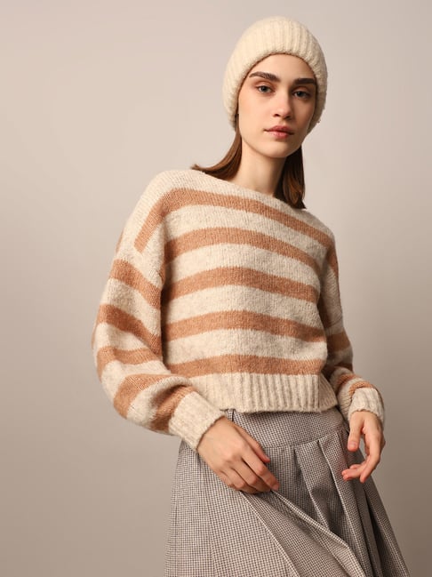 Only Beige & Brown Striped Pullover