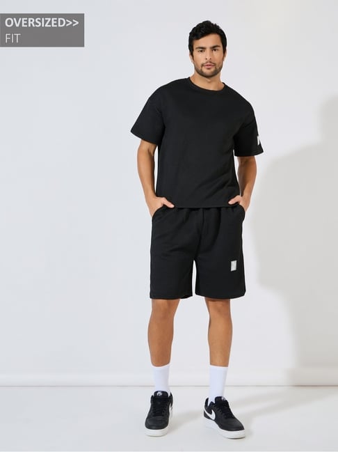 Styli Black Relaxed fit Self Design Co-Ord Sets