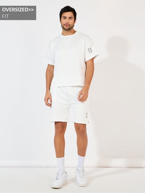 Styli White Relaxed fit Self Design Co-Ord Sets