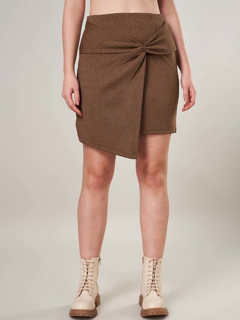 People by Pantaloons Brown Plain Skirt