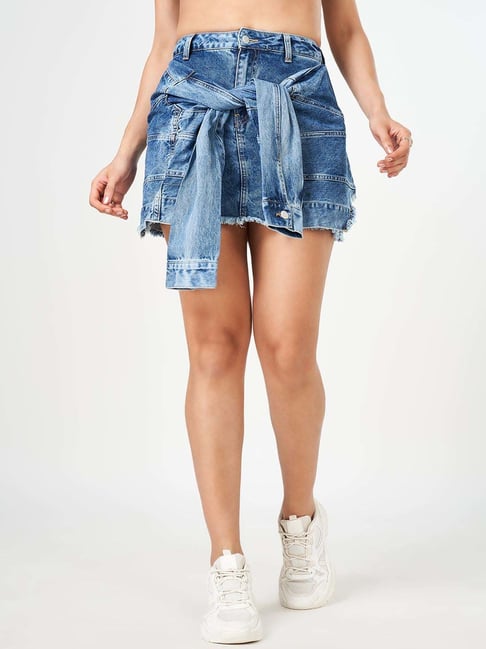 People by Pantaloons Blue Cotton Plain Skirt-picture-18