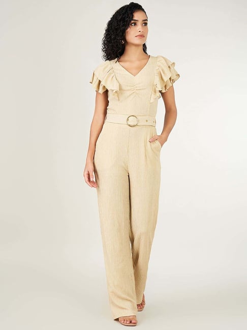People by Pantaloons Beige Plain Jumpsuit