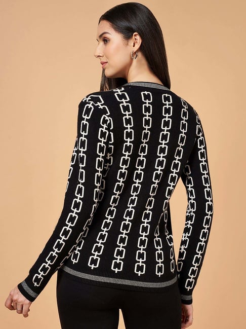 Annabelle by Pantaloons Black & White Jacquard Cardigan