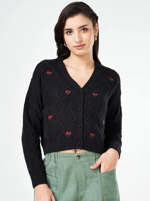 Honey by Pantaloons Black Embroidered Crop Cardigan-picture-18