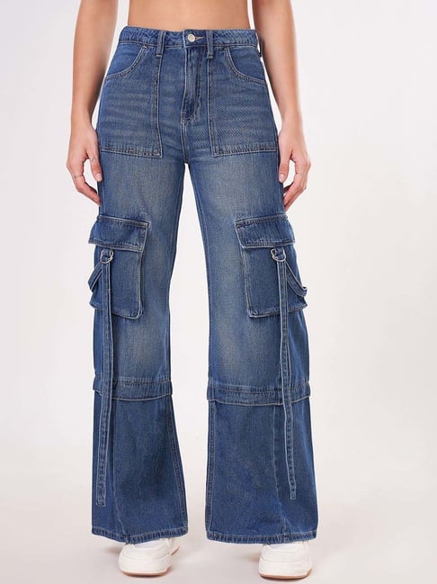 People by Pantaloons Blue Cotton Plain Mid-Rise Jeans-picture-13