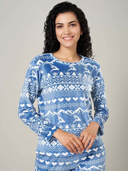 Dreamz by Pantaloons Blue & White Jacquard Top
