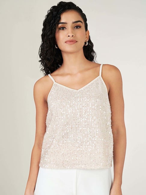 People by Pantaloons Beige Embellished Top