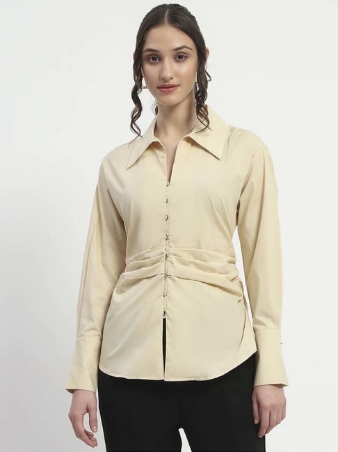 MADAME Beige Cotton Plain Shirt-picture-36