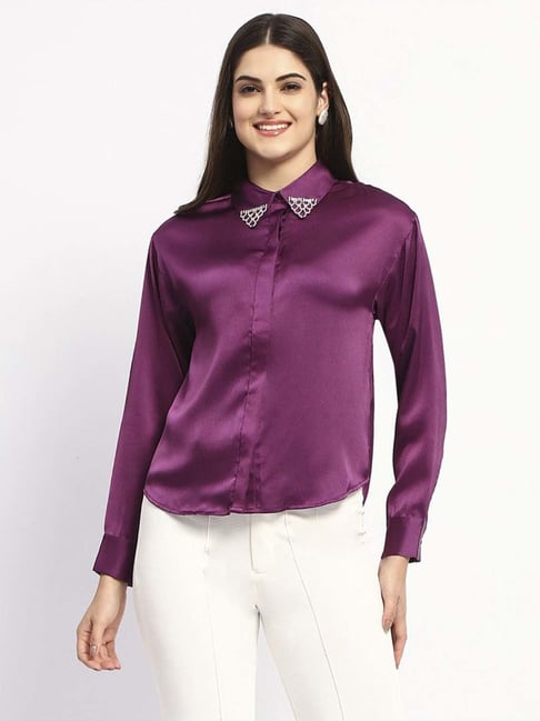 MADAME Purple Plain Shirt-picture-10