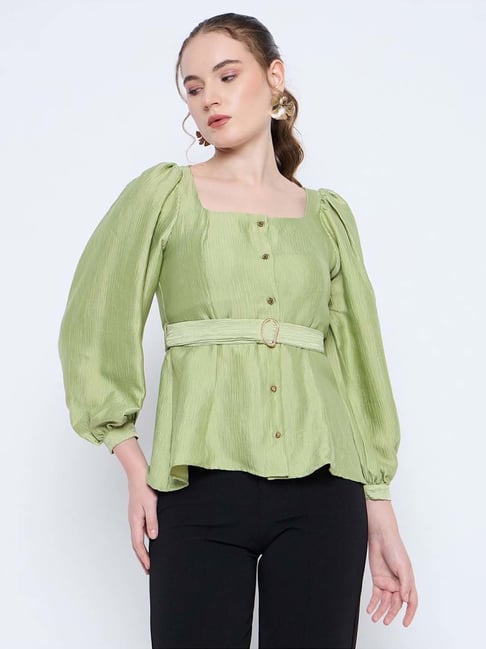 MADAME Green Plain Top-picture-24