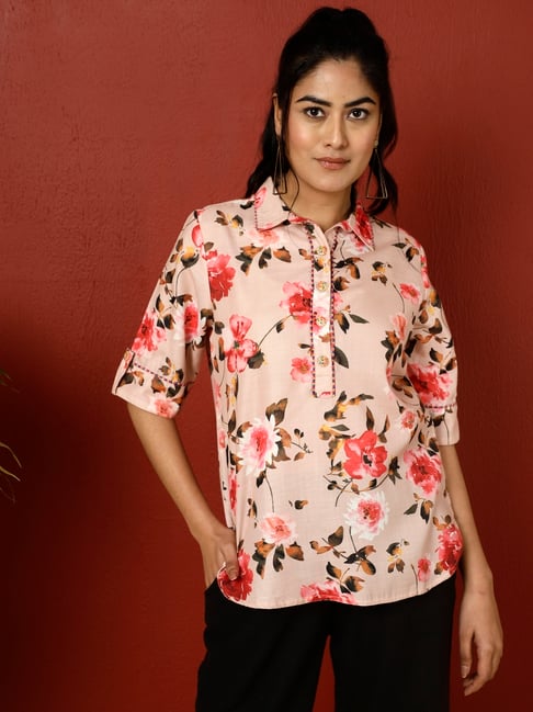 Jaipur Kurti Peach Floral Top