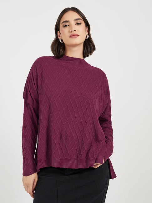 Styli Magenta Acrylic Straight Self Design Sweaters-picture-18