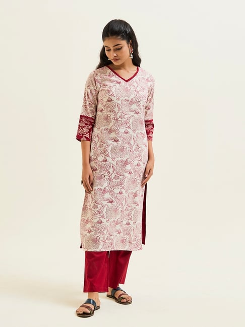 Jaipur Kurti Red Printed Kurta Bottom Set