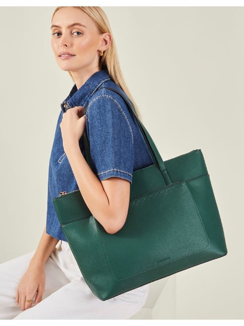 Accessorize London Green Solid Tote Handbag