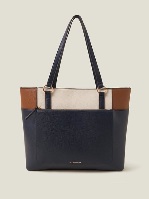 Accessorize London Blue Color Block Tote Handbag