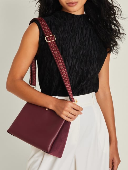 Accessorize London Maroon Solid Sling Handbag
