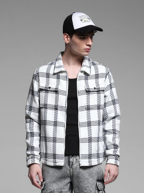 Jack & Jones White Polyester Regular Fit Checks Jacket-picture-15