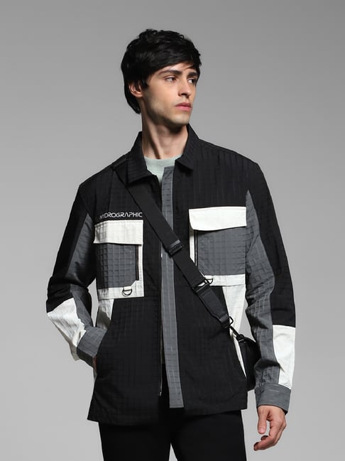 Jack & Jones Black Polyester Regular Fit Colorblock Jacket-picture-25