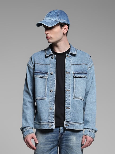 Jack Jones Blue Cotton Regular Fit Denim Jacket