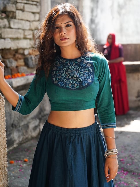 Okhai Green Pure Cotton Hand Embroidered Blouse