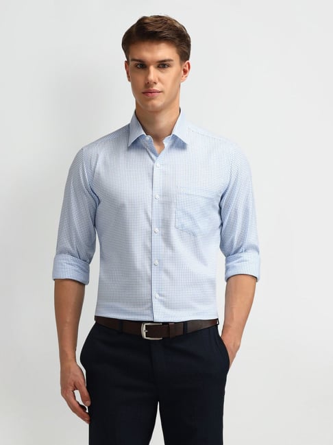 arrow blue cotton slim fit checks shirt